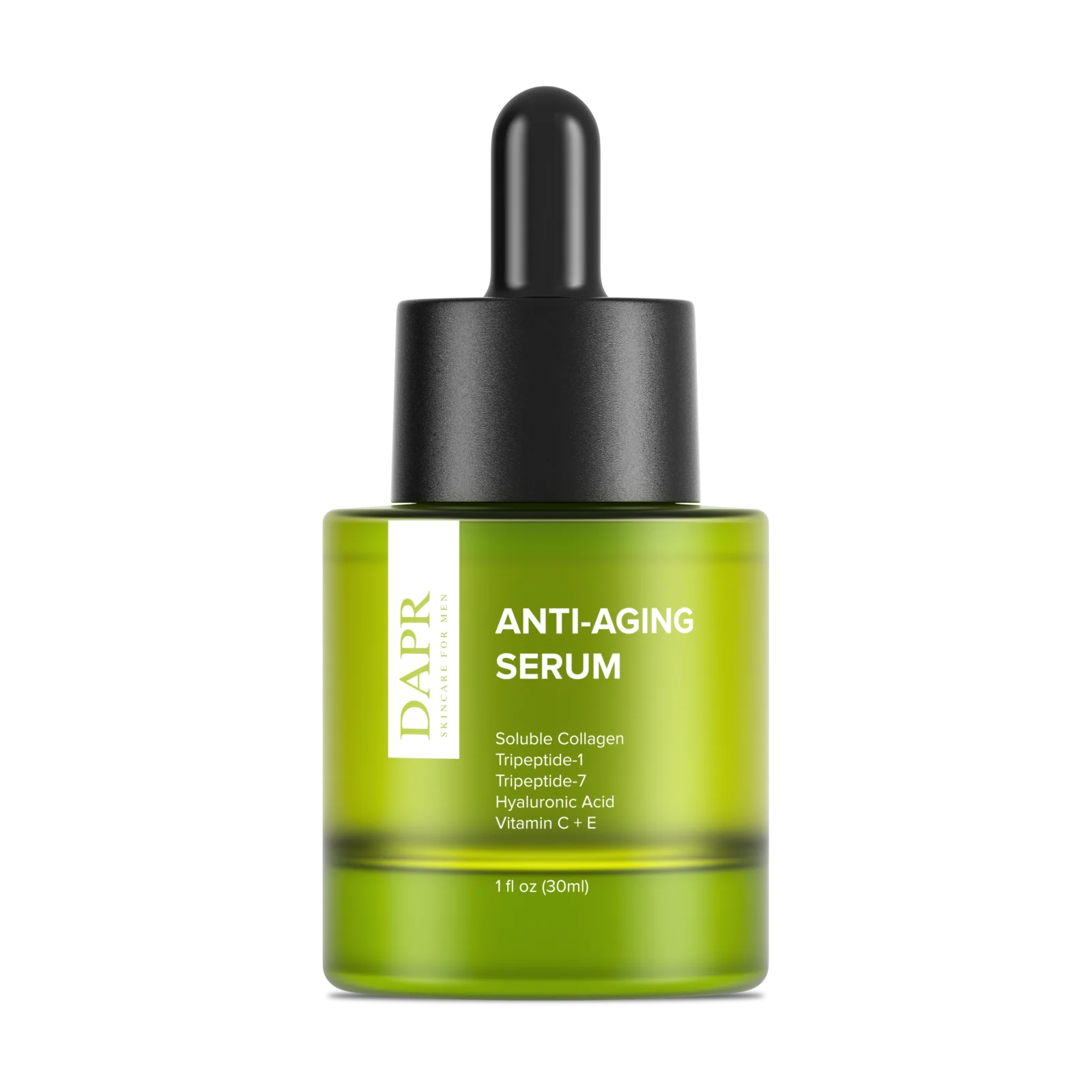 Photorealistic 3D render of an anti-aging serum in frosted glass dropper bottle by Arc Studio
