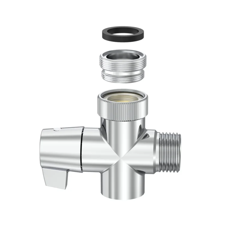 3D render of faucet diverter, angled, by Arc Studio
