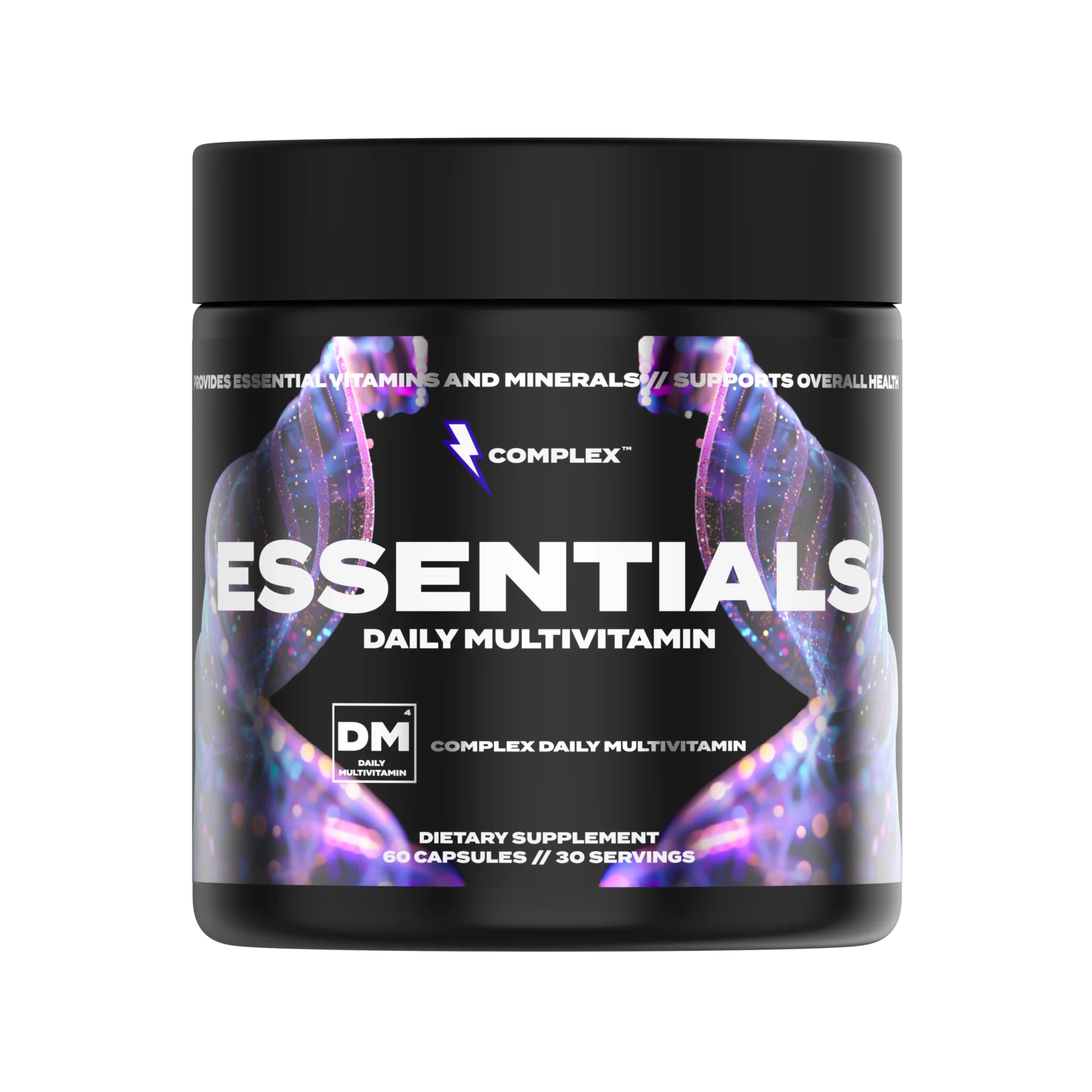 Photorealistic 3D render of a daily multivitamin supplement jar by Arc Studio