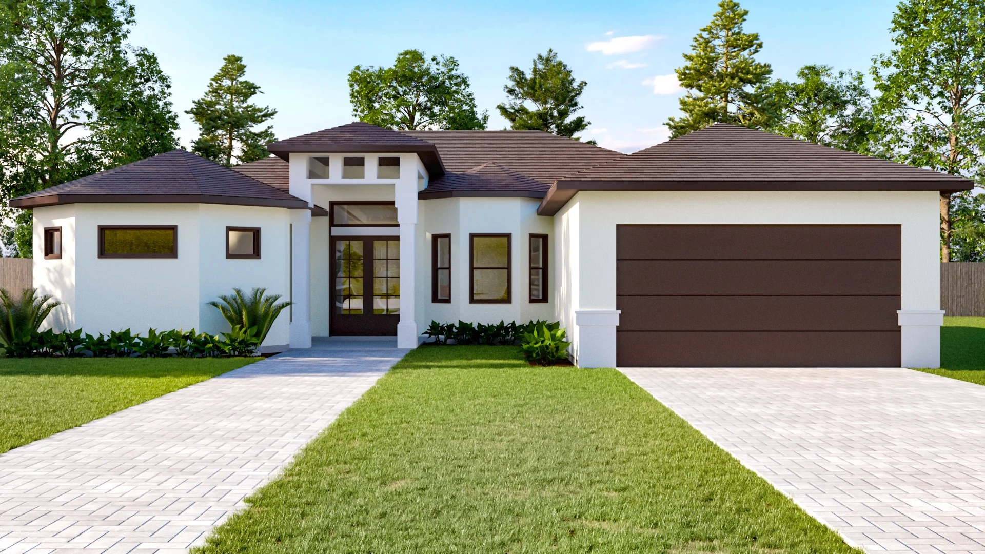 Exterior architectural 3D render of a private residence, day view, by Arc Studio