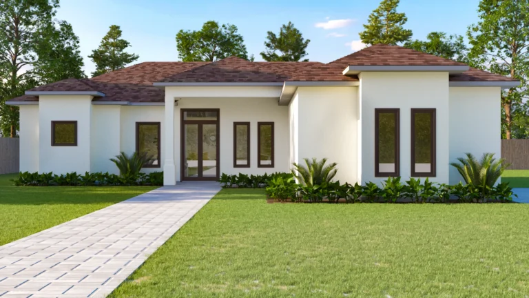 Exterior architectural 3D render of a private residence facade by Arc Studio