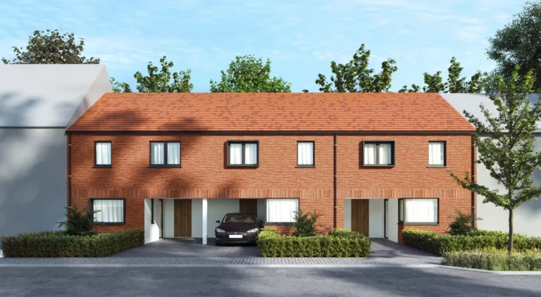 Exterior architectural 3D render of Raw House facade, day view, by Arc Studio