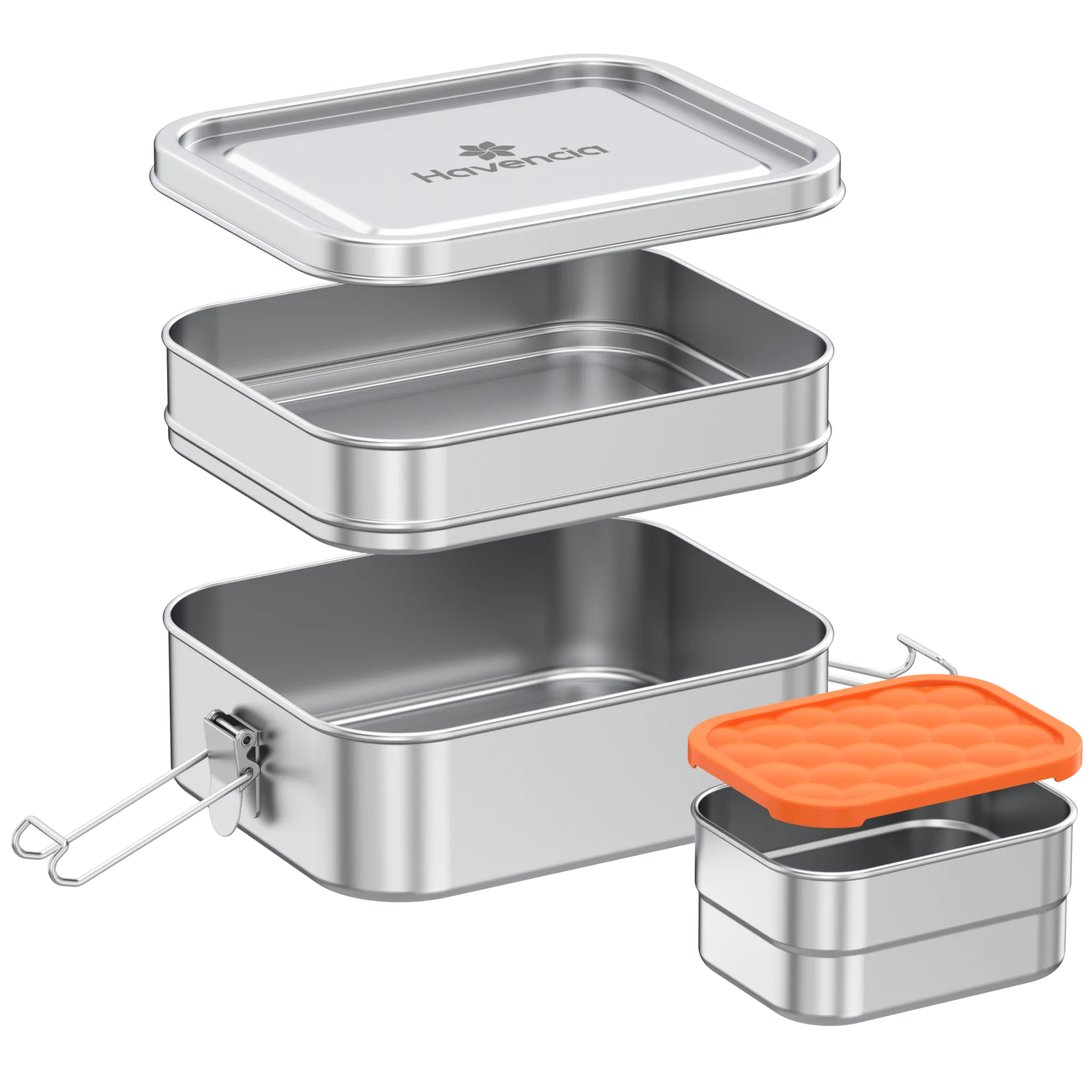 Photorealistic 3D render of a stainless steel bento box - product visualization by Arc Studio