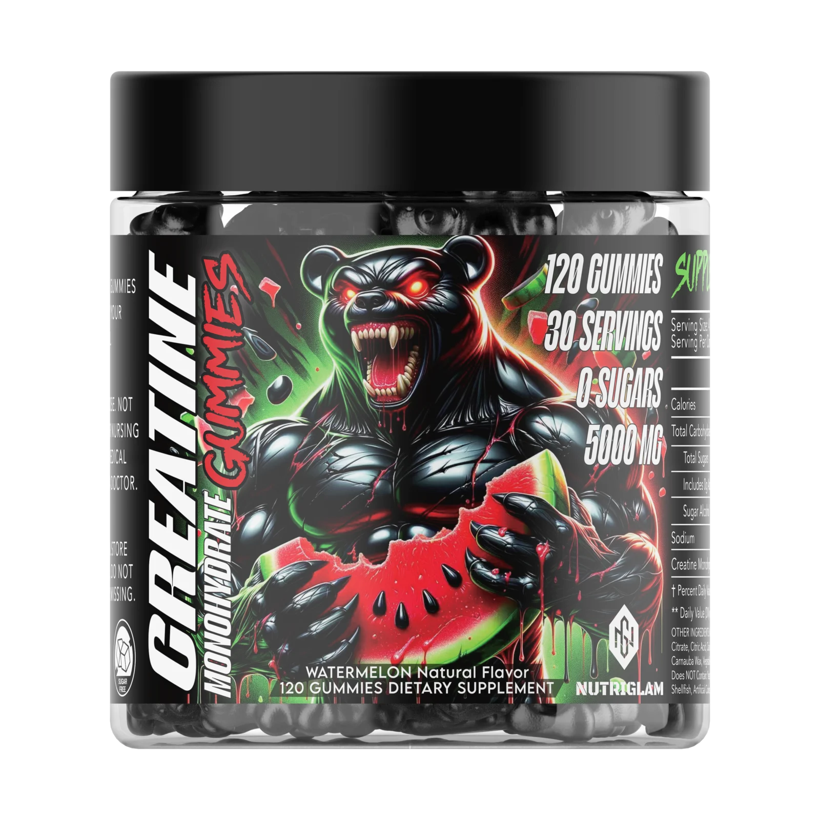 Photorealistic 3D render of a creatine gummies supplement jar by Arc Studio